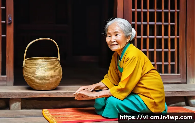 구술사 연구와 사회연구의 융합 - **Prompt:** A warm, nostalgic scene inside a traditional Vietnamese house. An elderly Vietnamese gra...