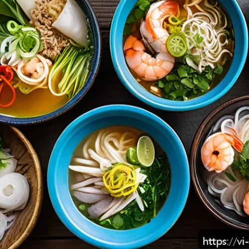Home 16 음식 문화 구술사와 미적 경험 - A vibrant Vietnamese street food market scene at sunset, featuring a diverse array of traditional di...